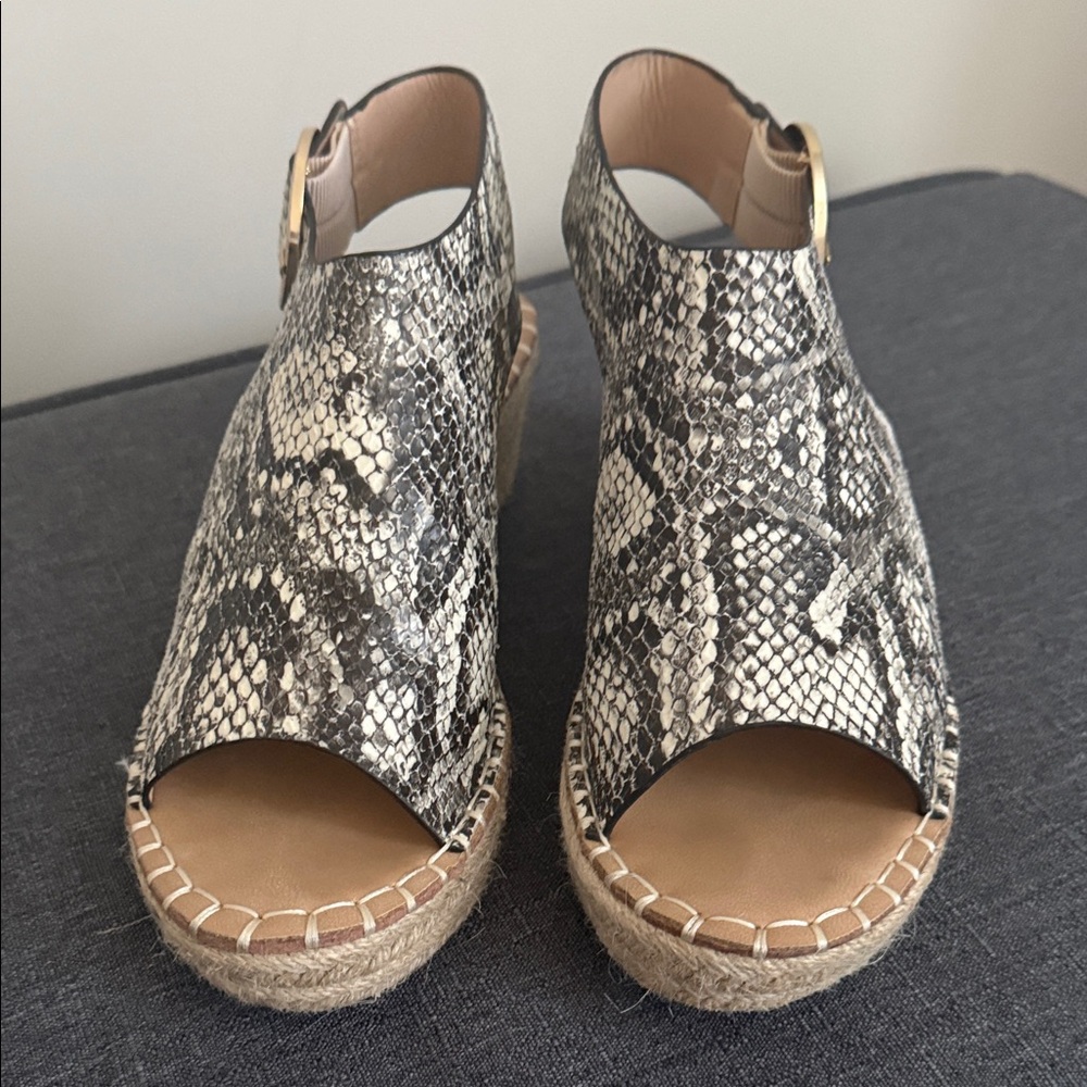 Catherine Malandrino Snake-Print Espadrille Wedge Sandals - Beige/Black